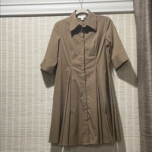 Coldwater Creek Tan Pleated Shirt Dress